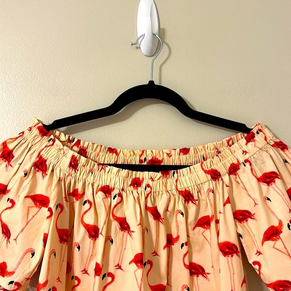 Jade Womens Cream & Red Flamingo Cotton Top Fringe Trim Sz Small Preppy Coastal - Picture 5 of 8